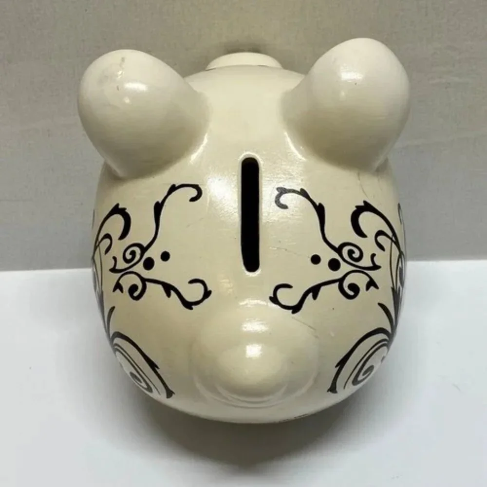 Target Piggy Coin Money Bank White Pig Black Scroll Qixing Ceramics 2011/12 READ